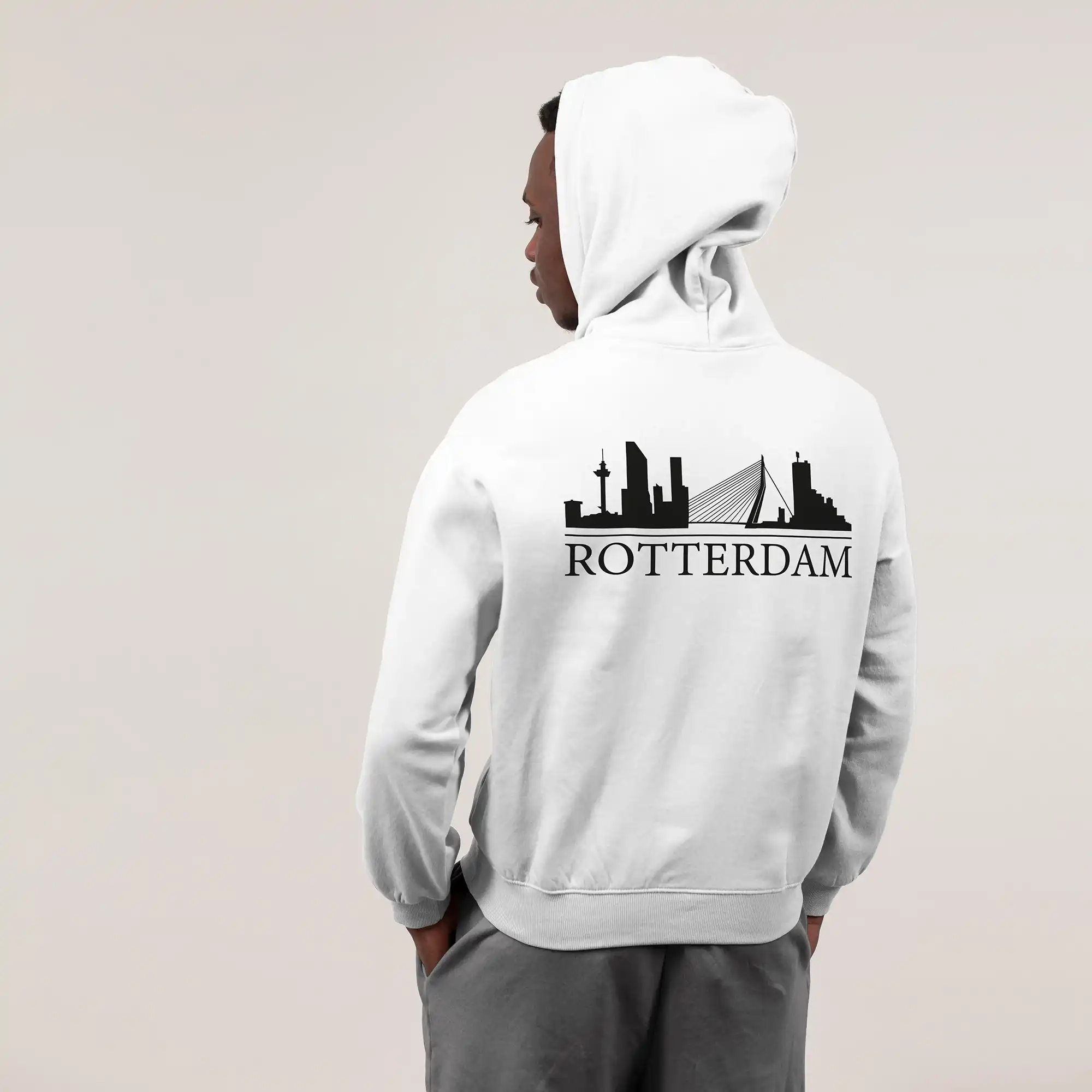 Skyline Rotterdam Hoodie - Rttrdm model hoodie skyline wit zwart 3 - Skyline Rotterdam Hoodie  (21551)