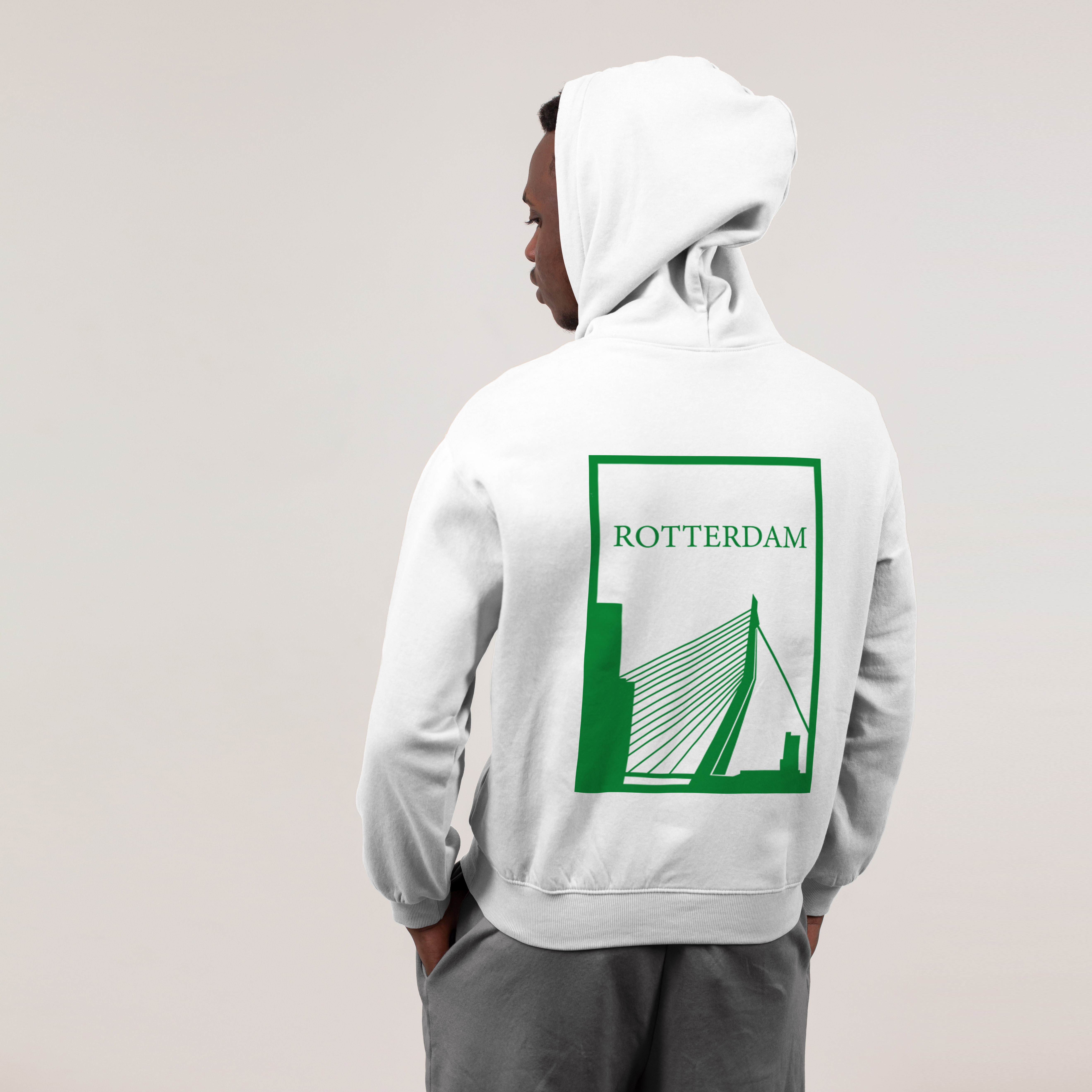 Rotterdam Hoodie - Rttrdm model hoodie wit groen 2 - Rotterdam Hoodie (20084)