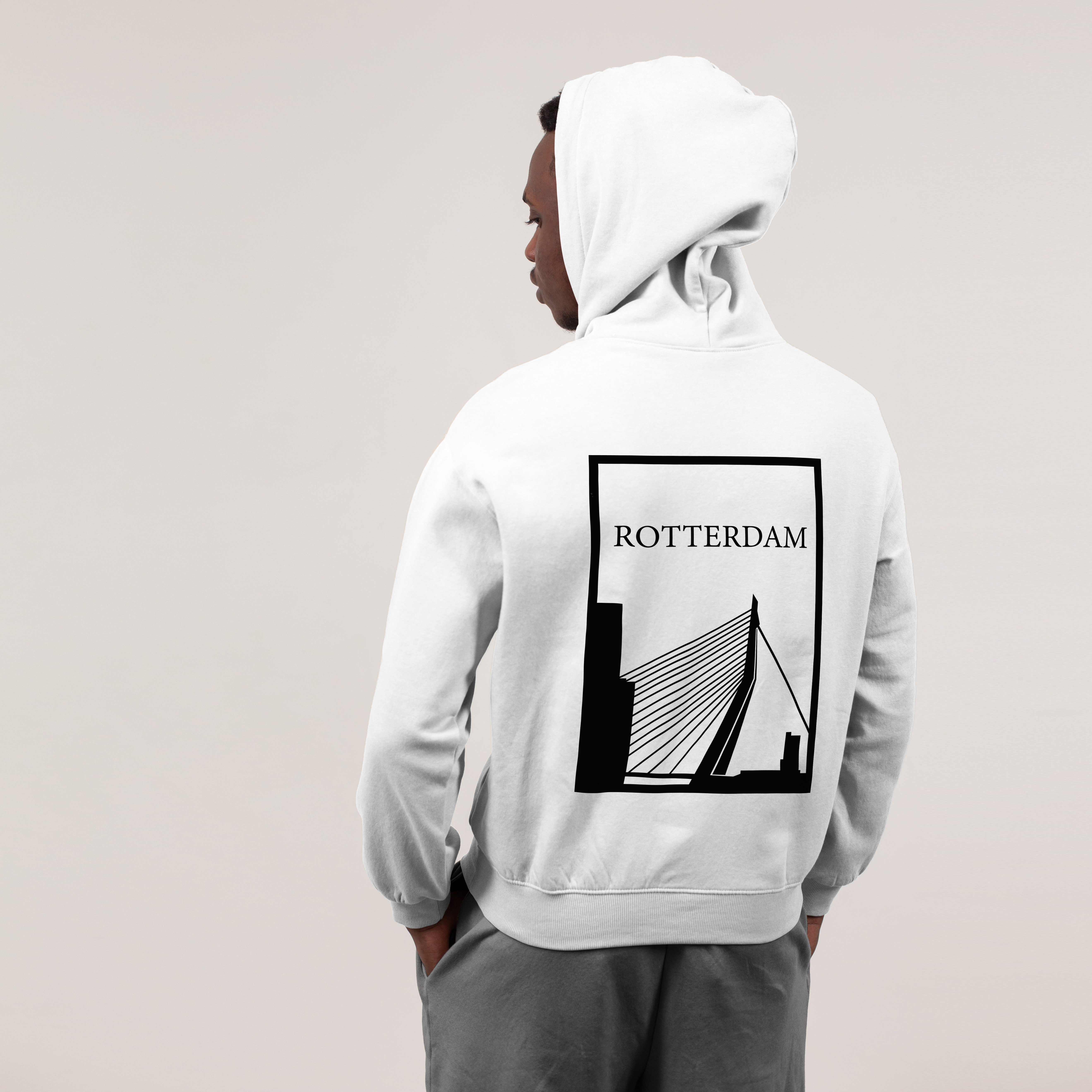 Rotterdam Hoodie - Rttrdm model hoodie wit zwart 2 - Rotterdam Hoodie (20084)