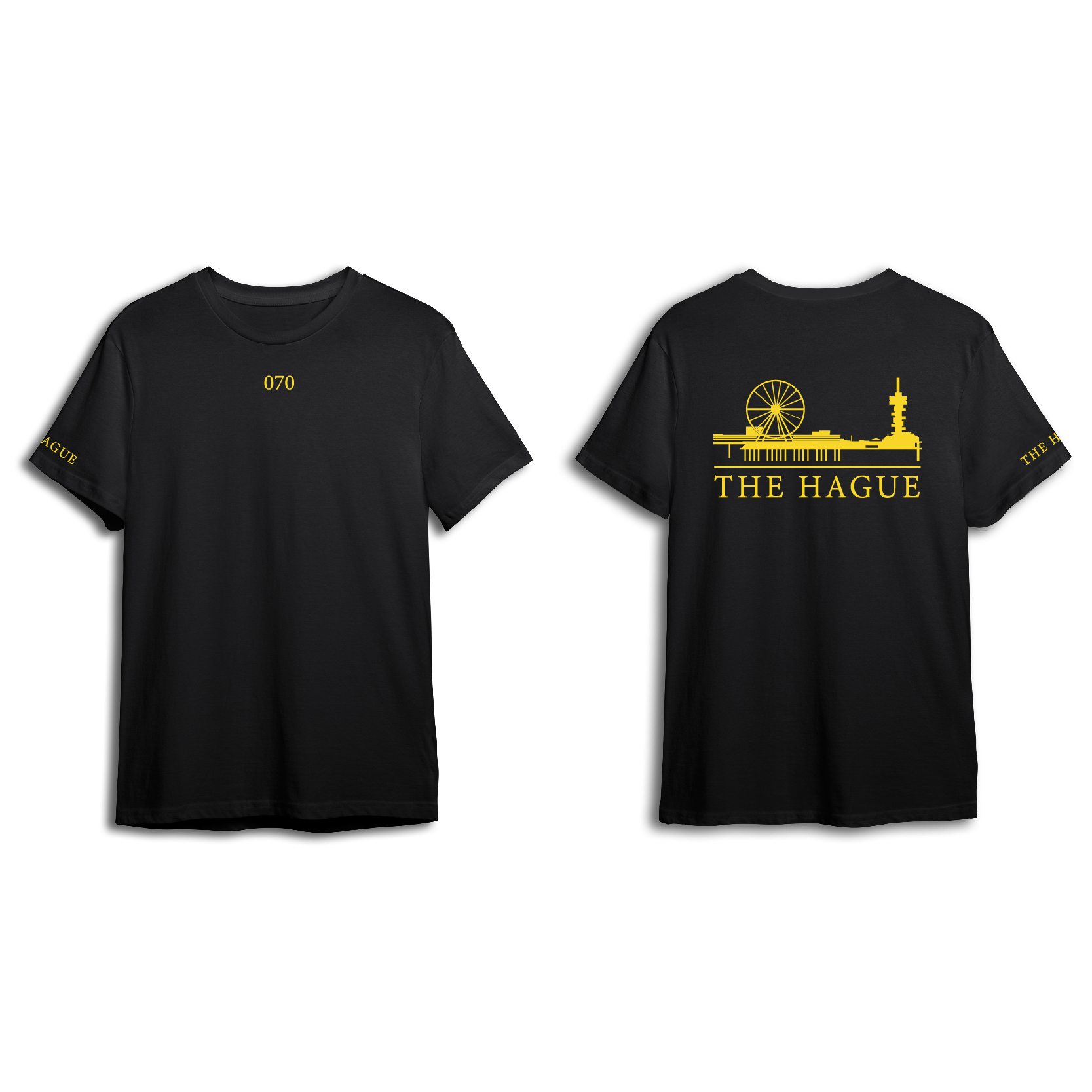 Den Haag Shirt - Skyline - Shirt zwart denhaag opdruk geel skyline 2 - EK8211