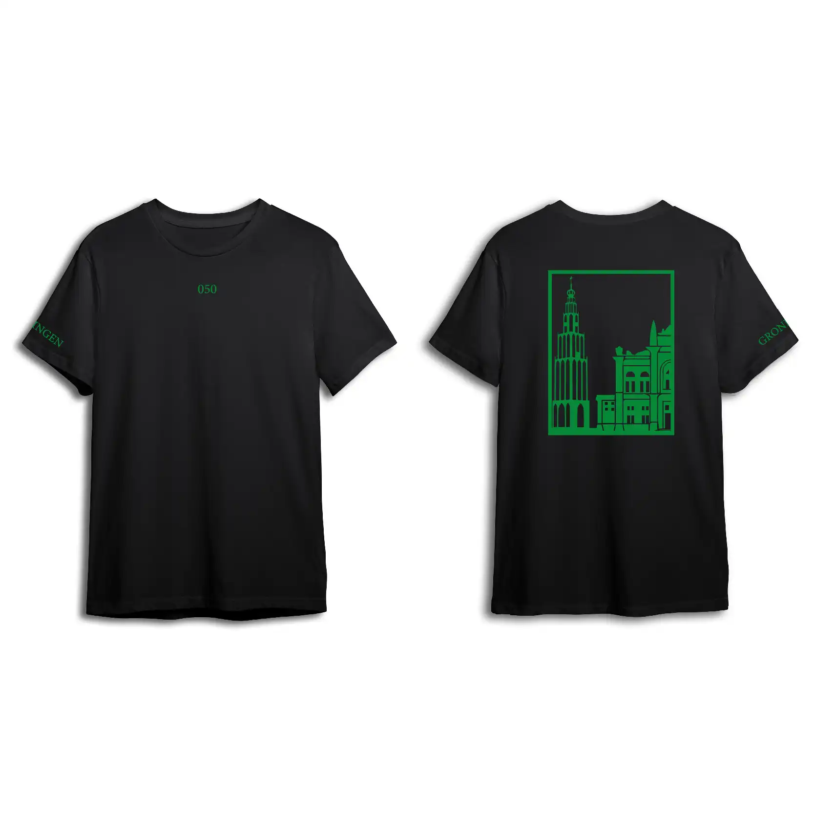 Groningen Stad T-shirt - Shirt zwart groningen opdruk groen vlak 4 - Groningen Stad T-shirt O84264 