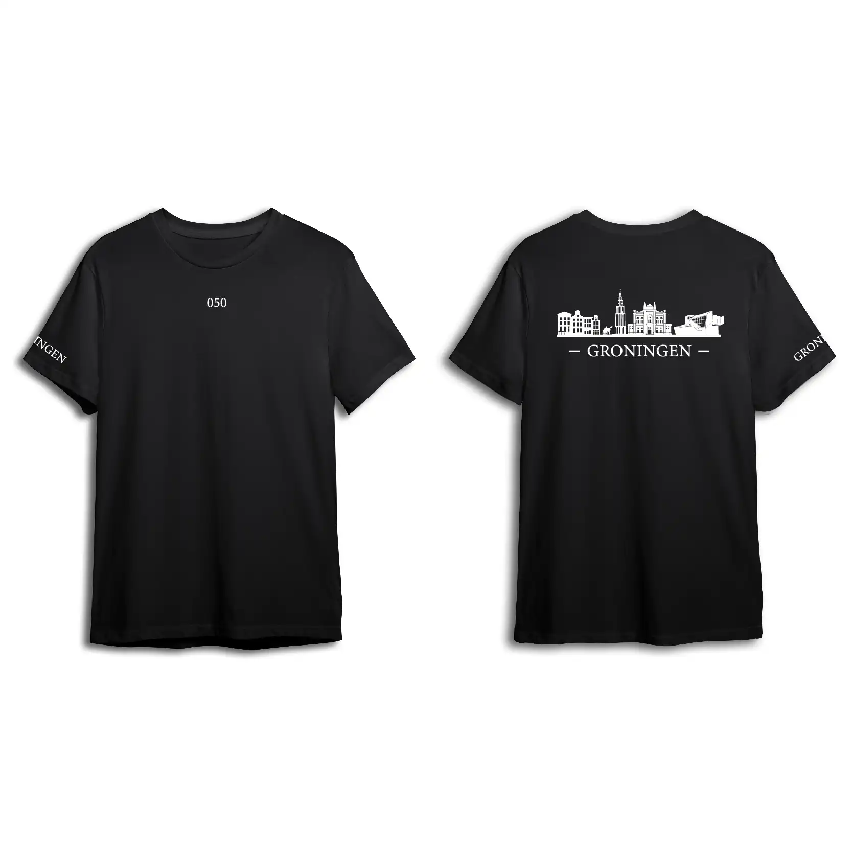 Groningen Skyline T-shirt - Shirt zwart groningen opdruk wit skyline 4 - Groningen Skyline T-shirt O17400