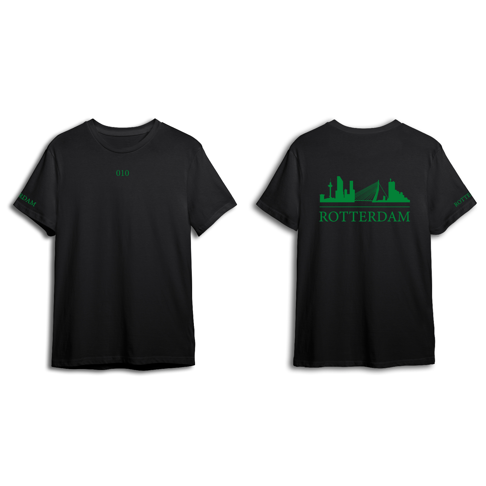 Skyline Rotterdam Shirt - Shirt zwart opdruk groen skyline 1 - Skyline Rotterdam Shirt O24599