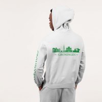 Groningen Skyline Hoodie - Groningen model hoodie wit skyline groen - Groningen Skyline Hoodie