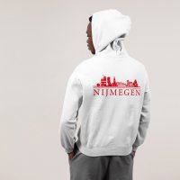 Skyline Nijmegen Hoodie - Nijmegen model hoodie wit skyline rood 4 - Skyline Nijmegen Hoodie  (wit met rood)