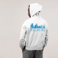 Skyline Tilburg Hoodie - Tilburg model hoodie wit skyline blauw 2 - Skyline Tilburg Hoodie