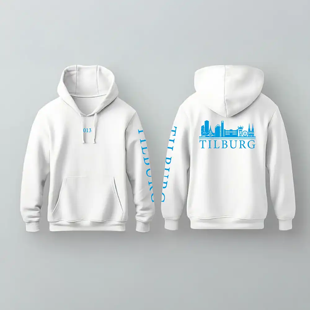 Skyline Tilburg Hoodie - Tilburg hoodie wit skyline blauw - Skyline Tilburg Hoodie