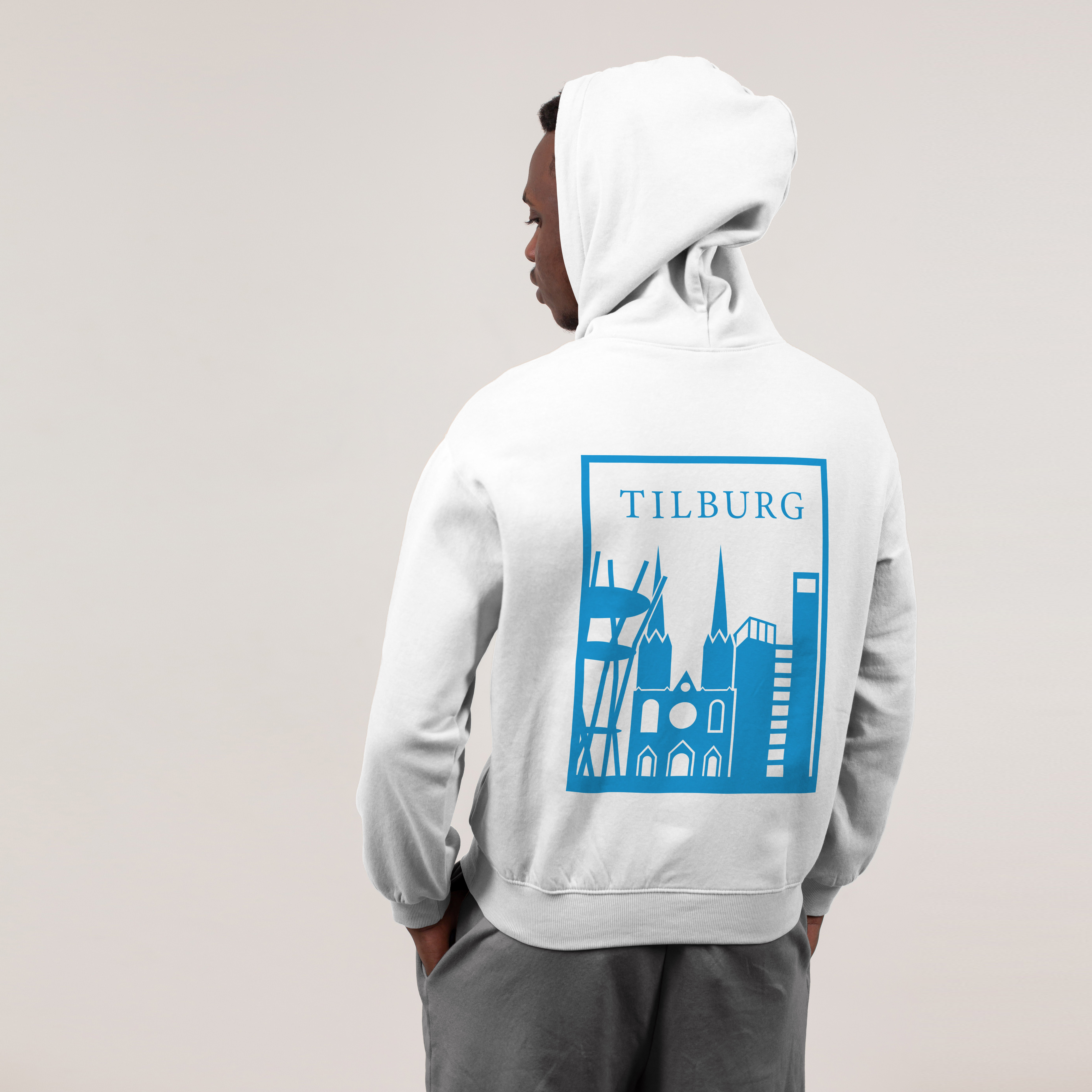 Tilburg Hoodie - Tilburg model hoodie wit vlak blauw 2 - Tilburg Hoodie (18315)