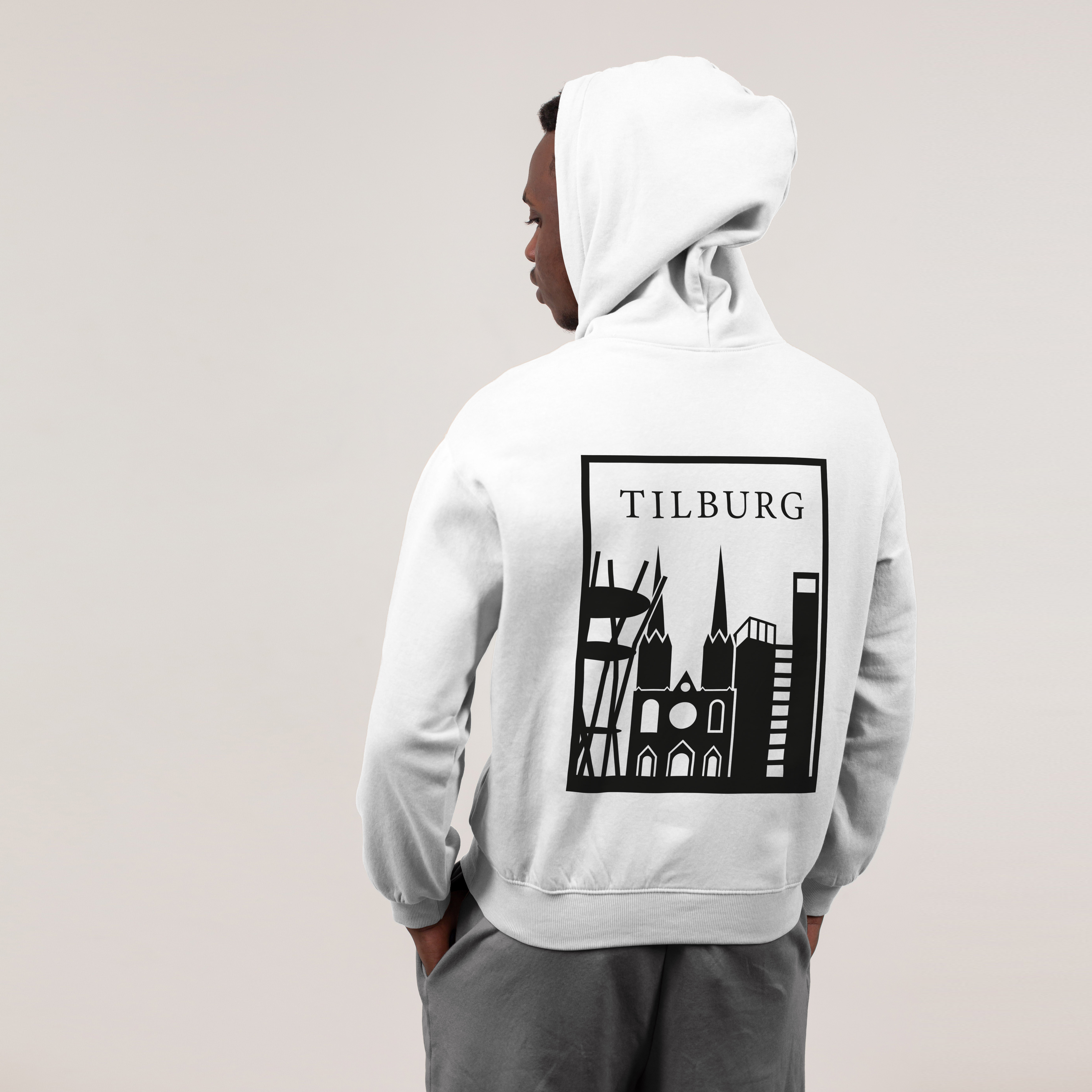 Tilburg Hoodie - Tilburg model hoodie wit vlak zwart 2 - Tilburg Hoodie (18315)