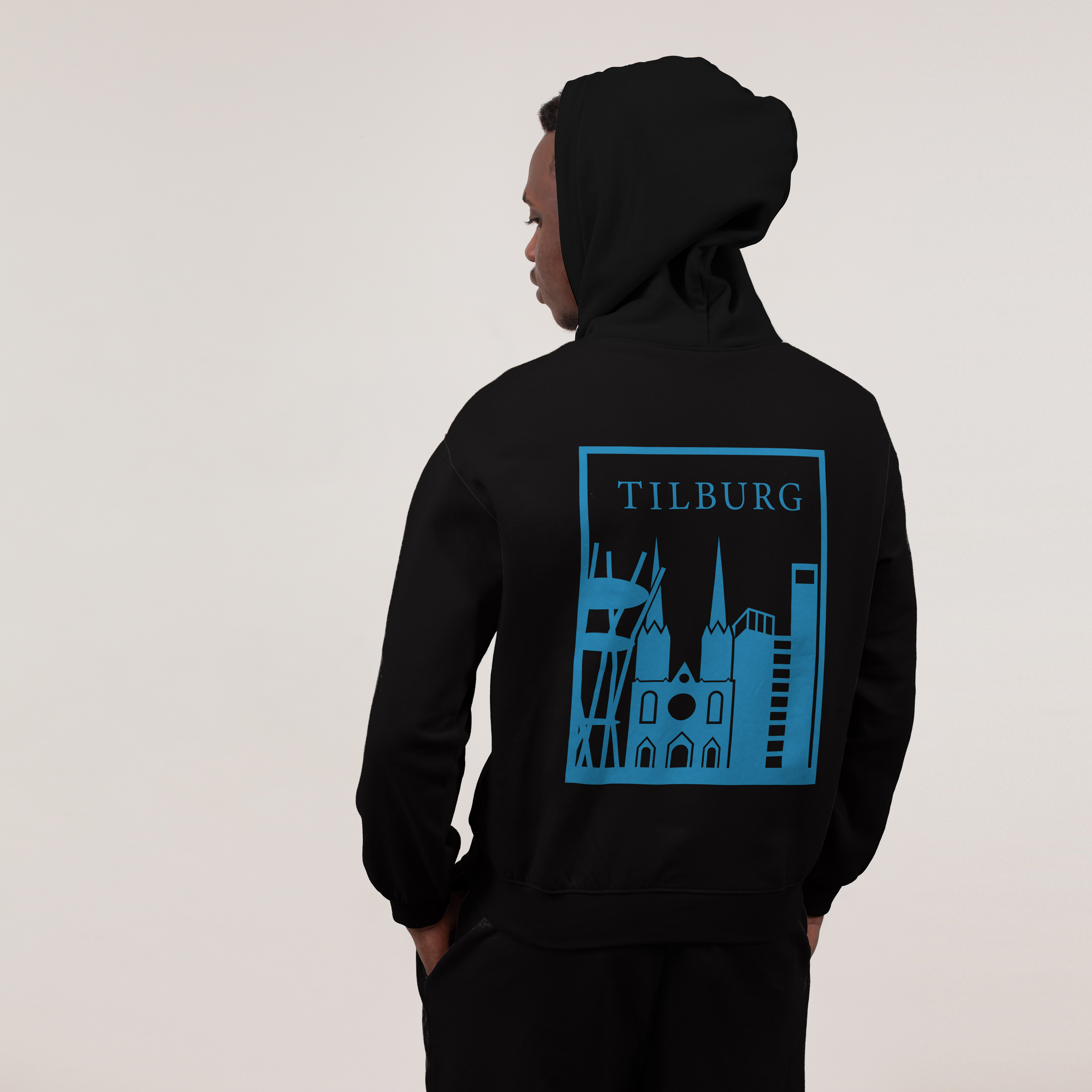 Tilburg Hoodie - Tilburg model hoodie zwart vlak blauw - Tilburg Hoodie