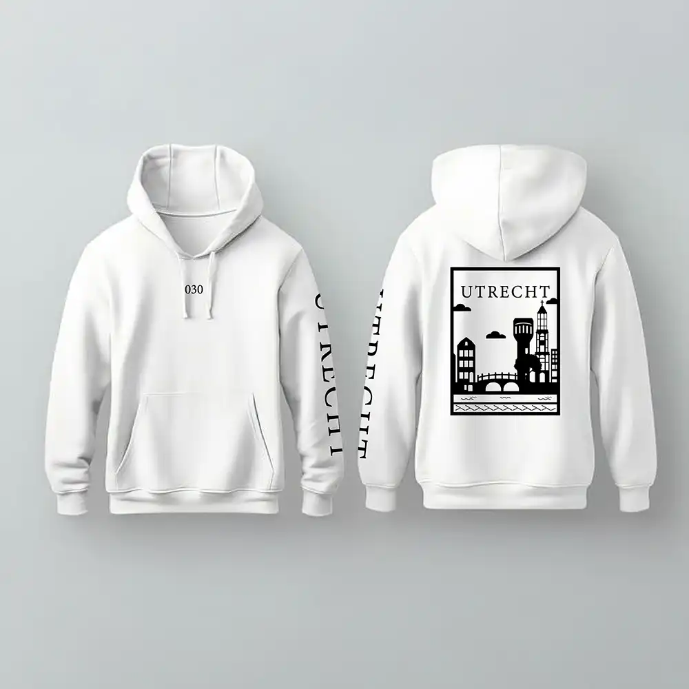 Utrecht Hoodie - Utrecht hoodie wit vlak zwart - Utrecht Hoodie 