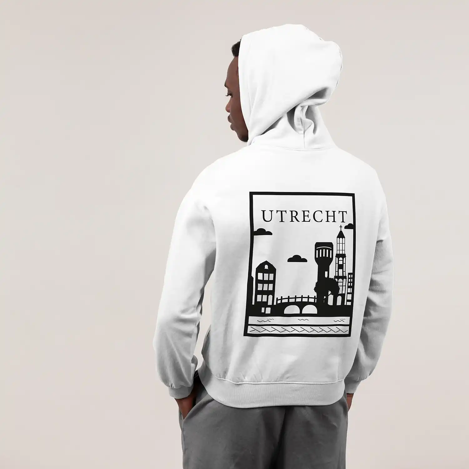 Utrecht Hoodie - Utrecht model hoodie wit vlak zwart 3 - Utrecht Hoodie 20638